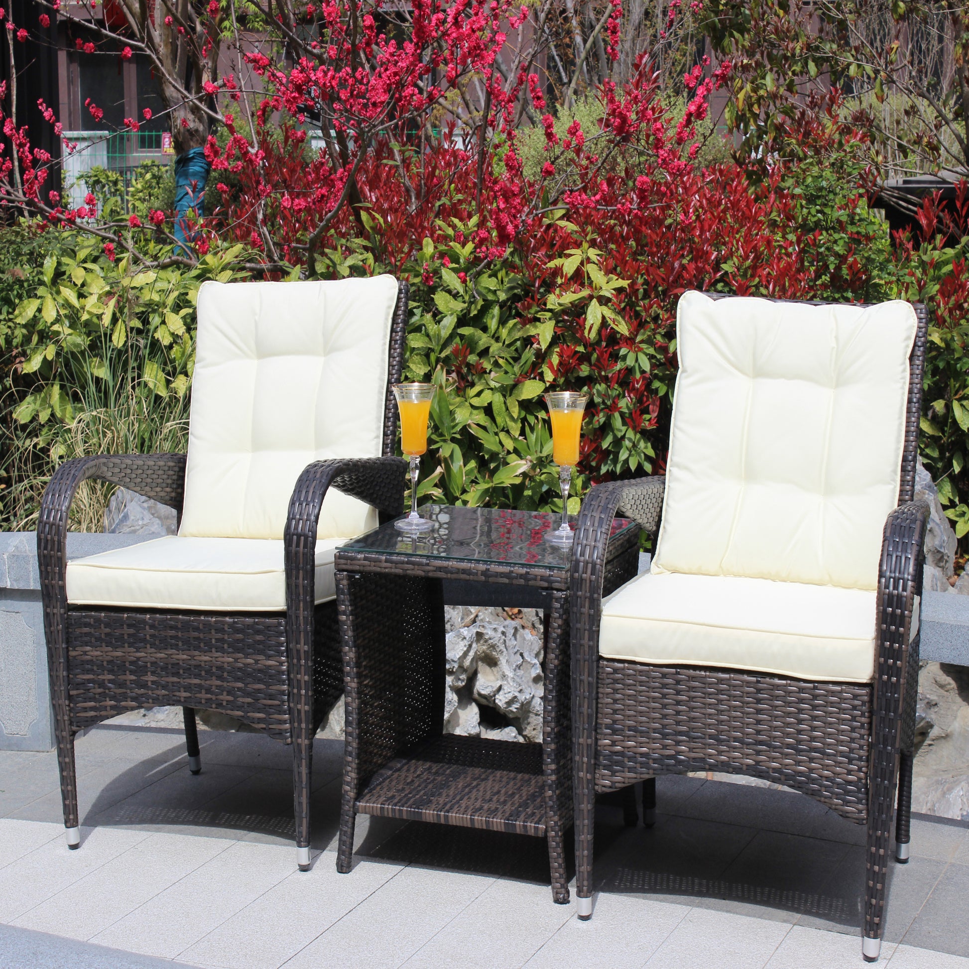 Outdoor Patio Furniture Sets 3 Piece Conversation Set Wicker Ratten Sectional Sofa With Seat Cushions Beige Cushion Brown Rattan