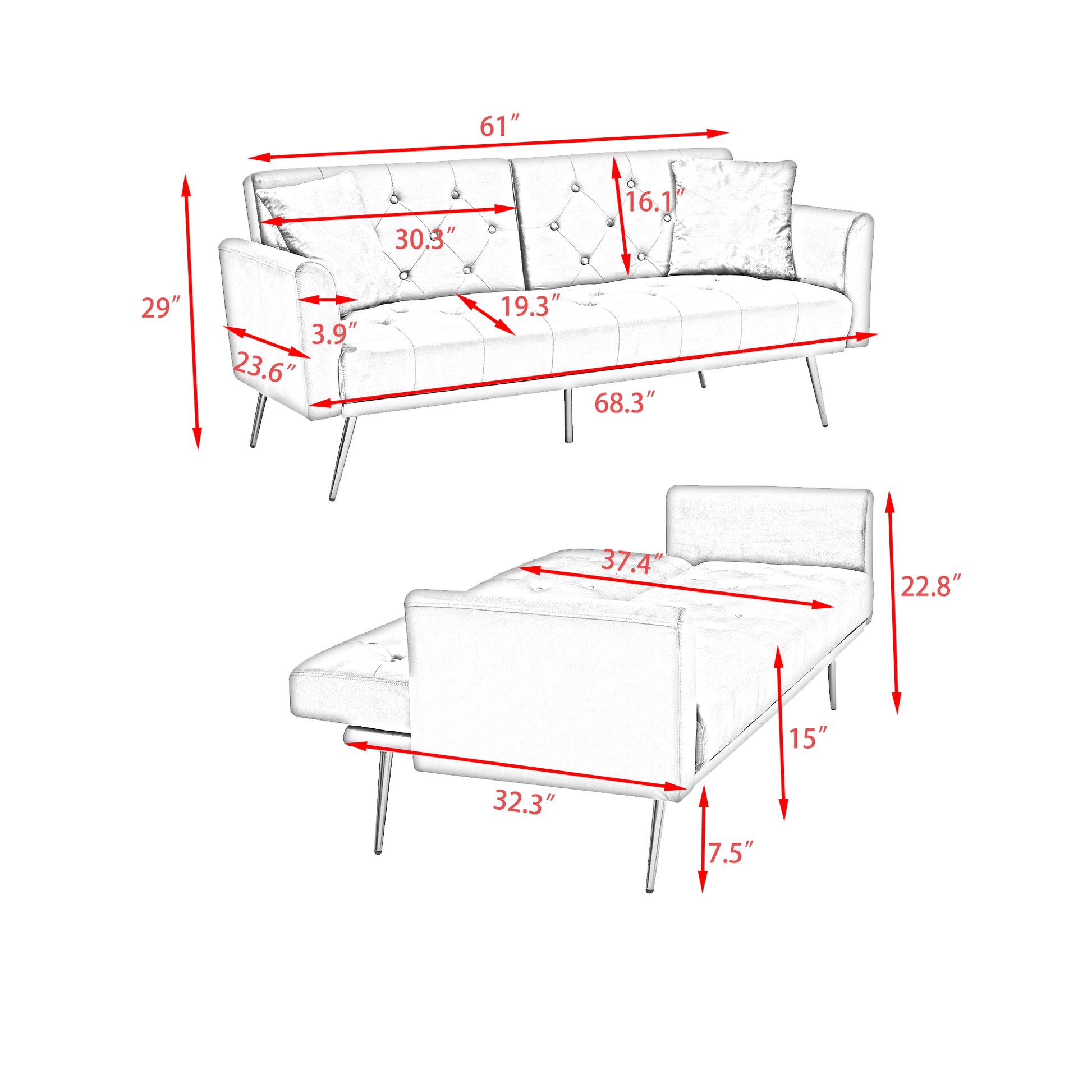 The 68.3 "Pink Velvet Sofabed Is Beautiful And Easy To Assemble Pink Velvet 2 Seat