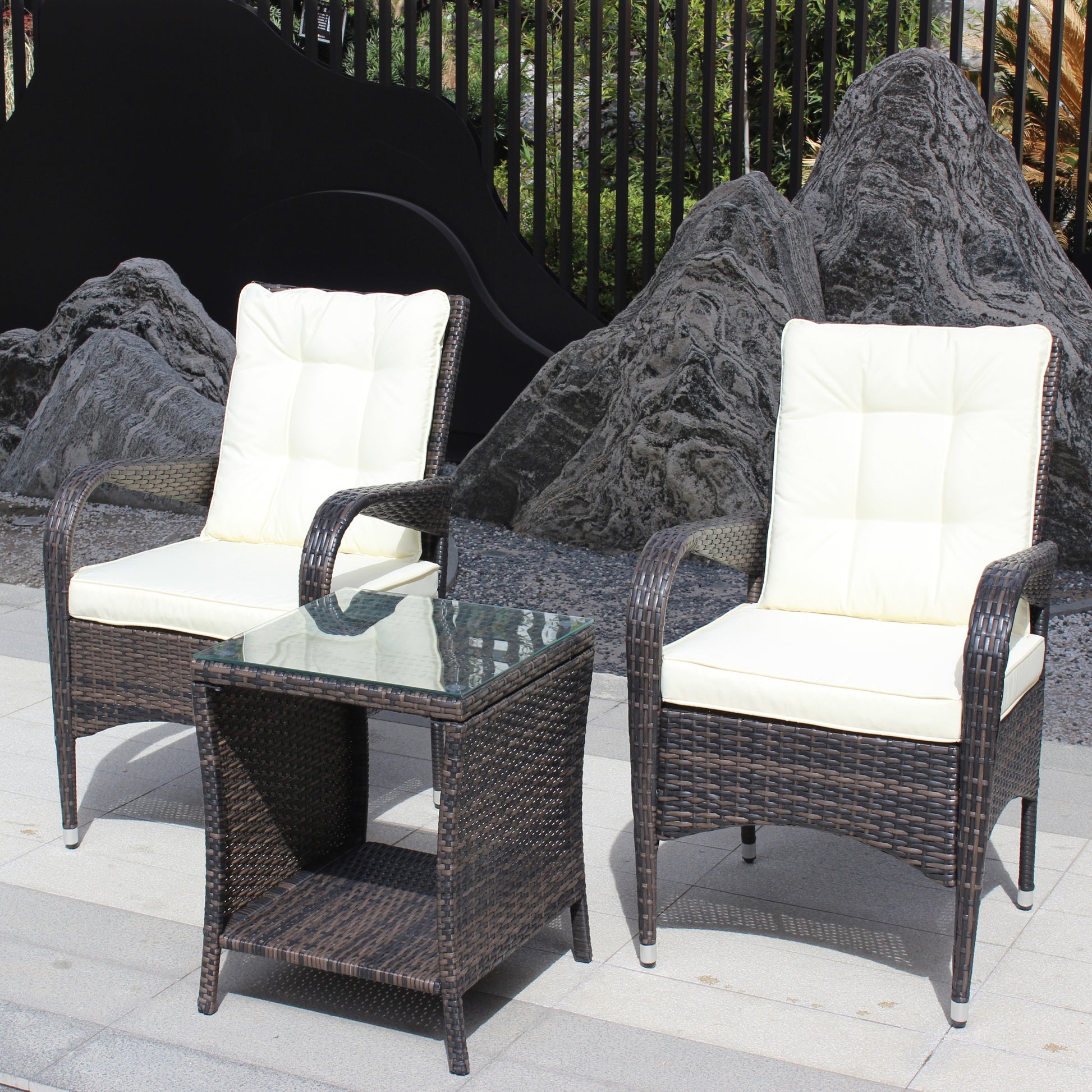 Outdoor Patio Furniture Sets 3 Piece Conversation Set Wicker Ratten Sectional Sofa With Seat Cushions Beige Cushion Brown Rattan