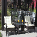 Outdoor Patio Furniture Sets 3 Piece Conversation Set Wicker Ratten Sectional Sofa With Seat Cushions Beige Cushion Brown Rattan
