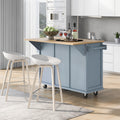 Kitchen Cart With Rubber Wood Drop Leaf Countertop ,Cabinet Door Internal Storage Racks,Kitchen Island On 5 Wheels With Storage Cabinet And 3 Drawers For Dinning Room, Grey Blue Blue Mdf