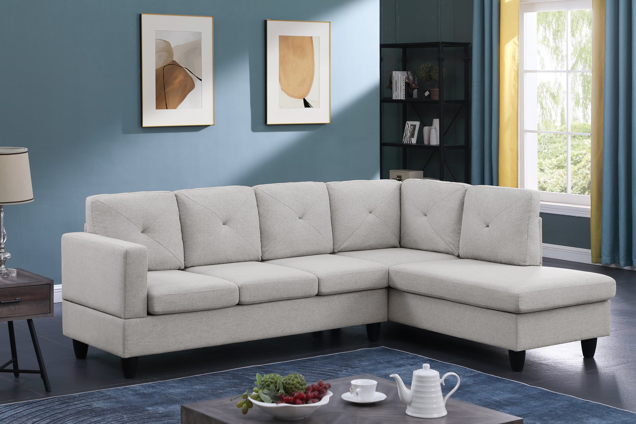 Santiago 96" Light Gray Linen Sectional Sofa With Right Facing Chaise Light Gray Linen