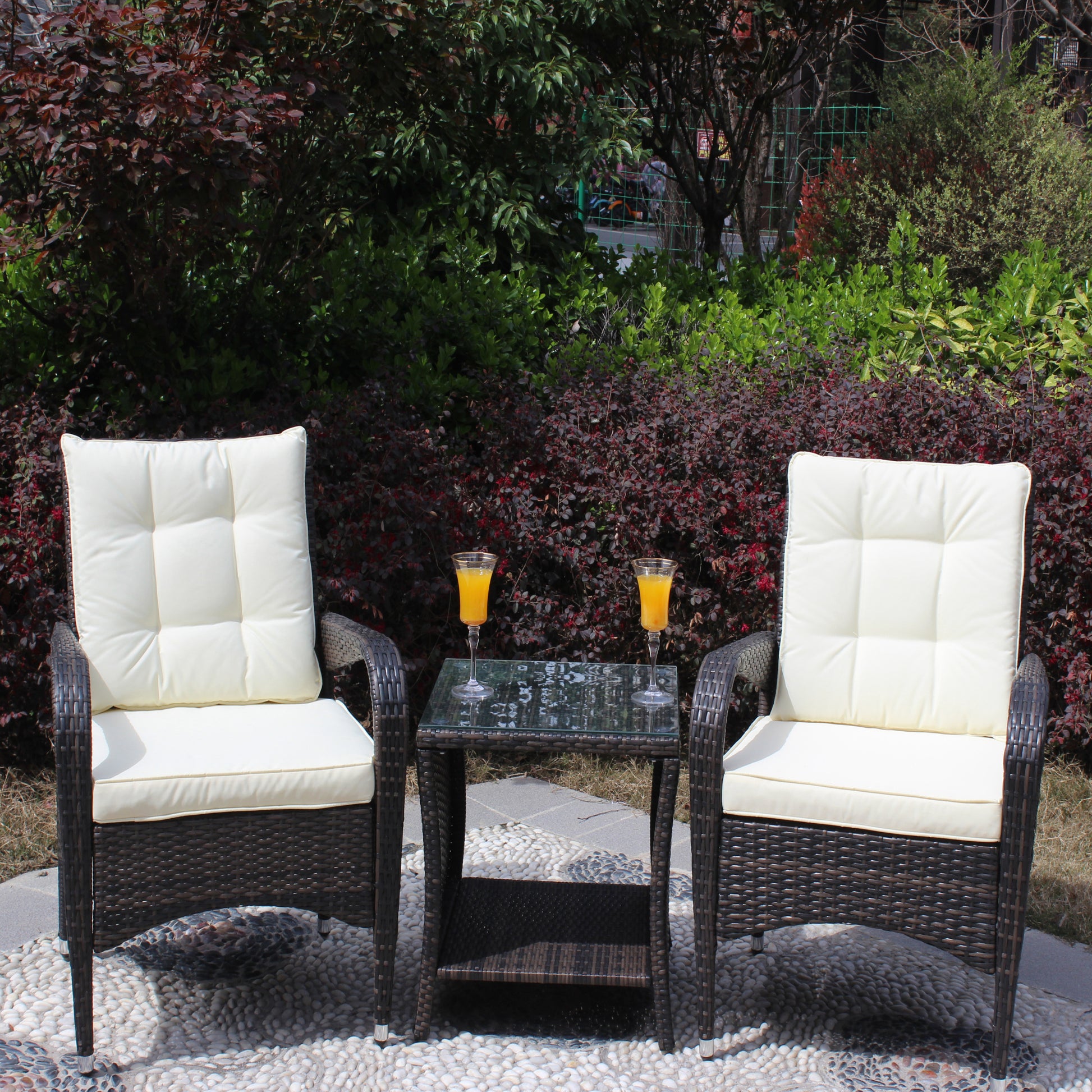 Outdoor Patio Furniture Sets 3 Piece Conversation Set Wicker Ratten Sectional Sofa With Seat Cushions Beige Cushion Brown Rattan