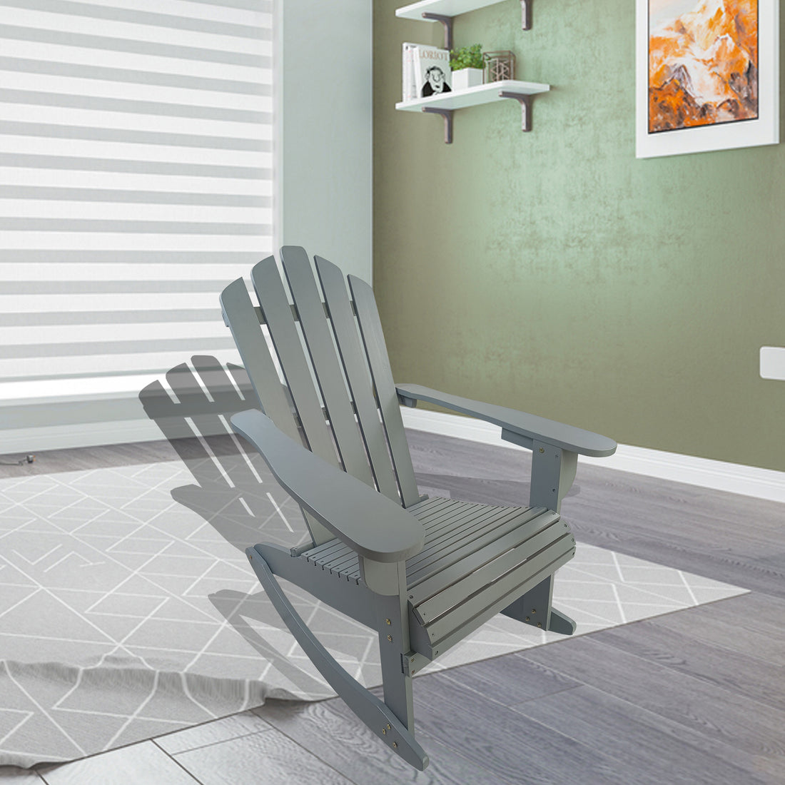 Reclining Wooden Outdoor Rocking Adirondack Chair,Walnut Grey Solid Wood