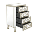 Elegant Mirrored 4 Drawer Chest With Golden Lines Storage Cabinet For Living Room, Hallway, Entryway Silver Glass