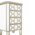 Elegant Mirrored 4 Drawer Chest With Golden Lines Storage Cabinet For Living Room, Hallway, Entryway Silver Glass