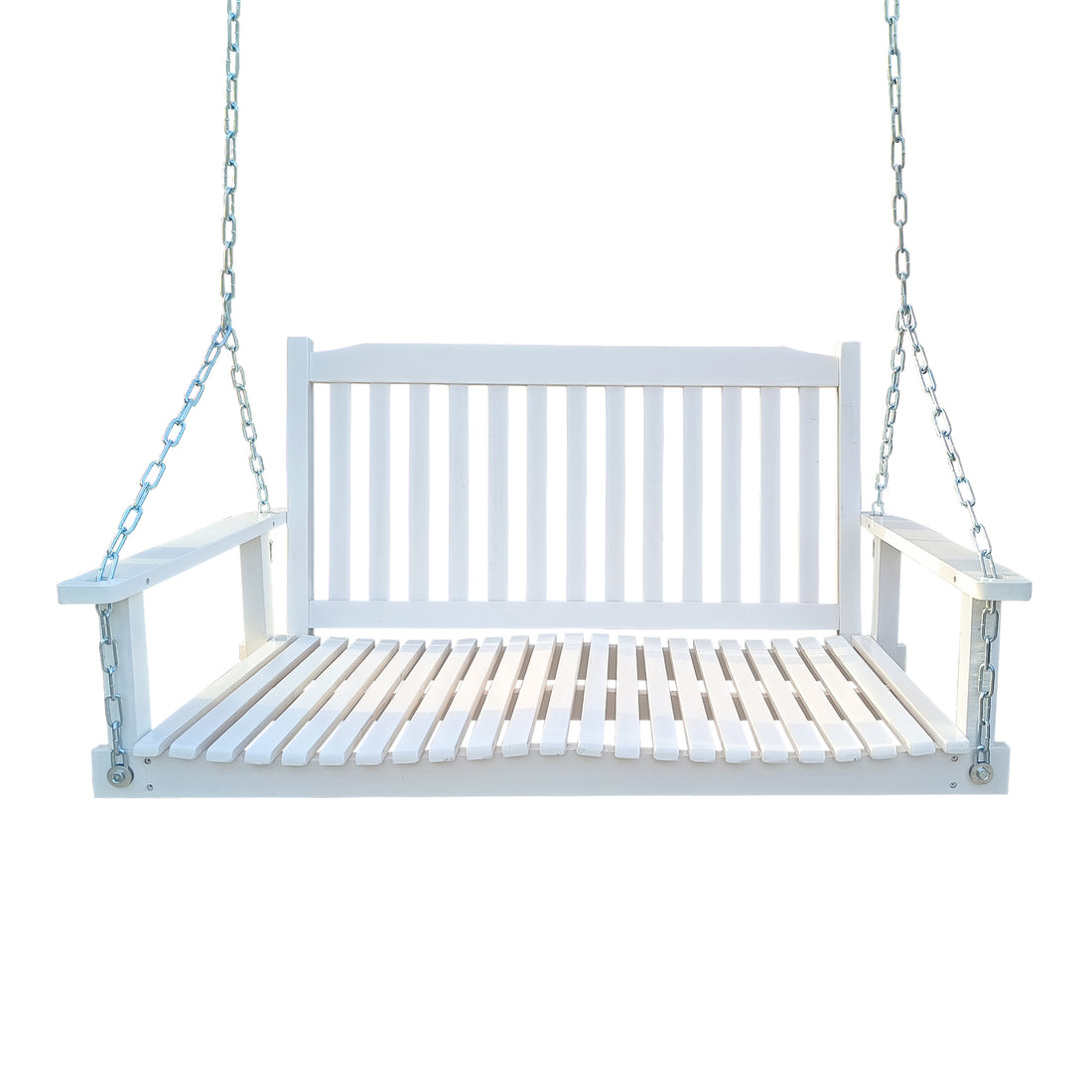 Front Porch Swing With Armrests, Wood Bench Swing With Hanging Chains,For Outdoor Patio ,Garden Yard, Porch, Backyard, Or Sunroom,Easy To Assemble,White White Solid Wood