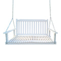 Front Porch Swing With Armrests, Wood Bench Swing With Hanging Chains,For Outdoor Patio ,Garden Yard, Porch, Backyard, Or Sunroom,Easy To Assemble,White White Solid Wood