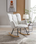Mid Century Modern Velvet Tufted Upholstered Rocking Chair Padded Seat For Living Room Bedroom, White White Foam Velvet