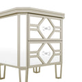 Elegant Mirrored 2 Drawer Side Table With Golden Lines For Living Room, Hallway, Entryway Silver Glass