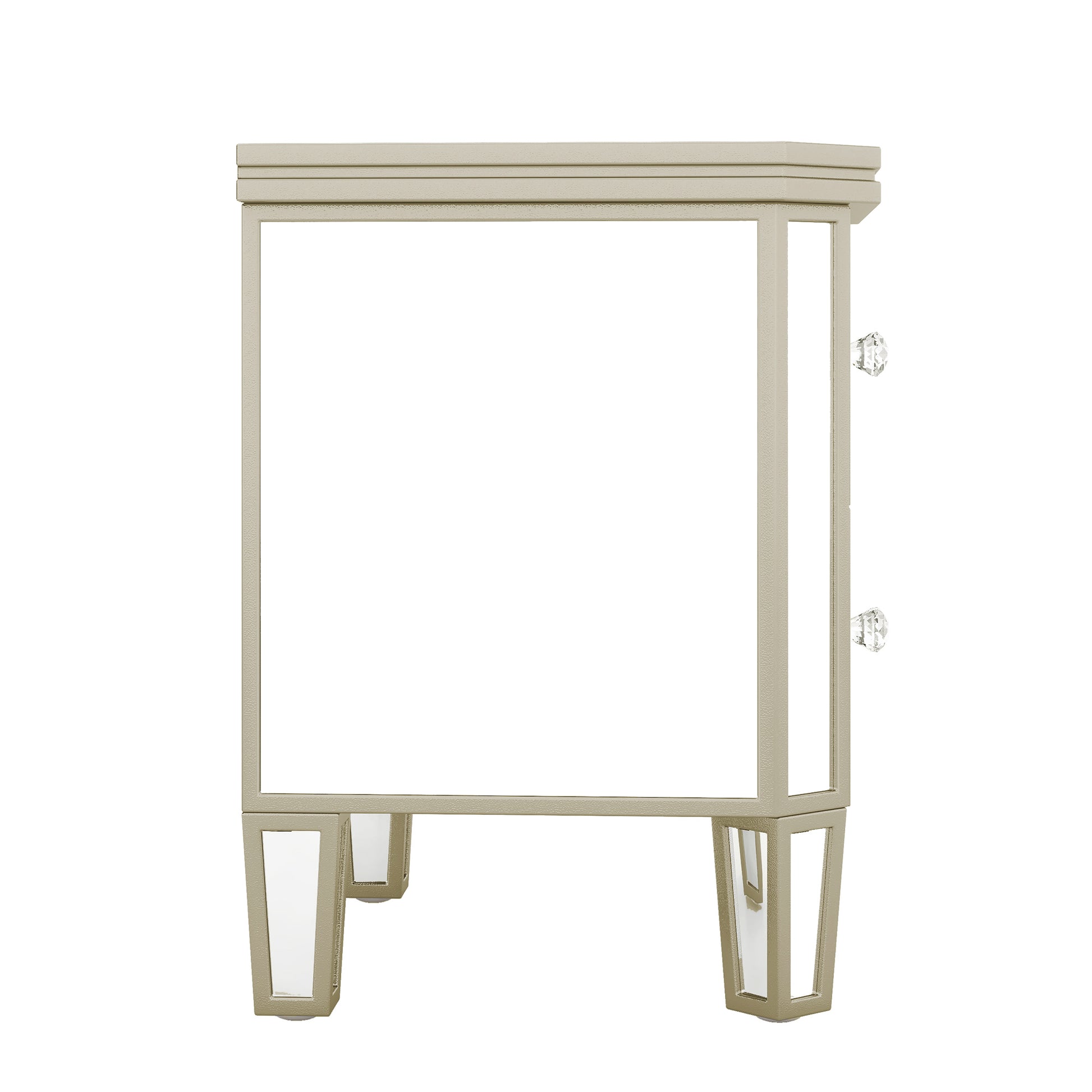 Elegant Mirrored 2 Drawer Side Table With Golden Lines For Living Room, Hallway, Entryway Silver Glass