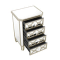 Elegant Mirrored 4 Drawer Chest With Golden Lines Storage Cabinet For Living Room, Hallway, Entryway Silver Glass