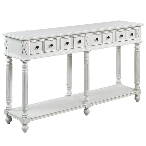 Retro Console Table Entryway Table 58" Long Sofa Table With 2 Drawers In Same Size And Bottom Shelf For Storage Antique White Antique White Solid Wood