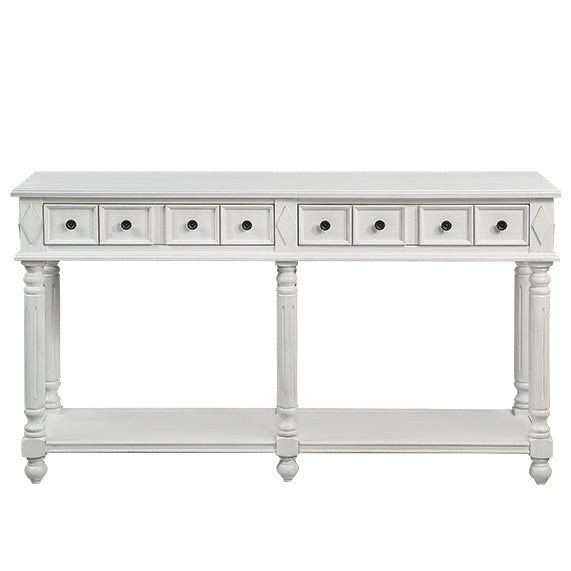 Retro Console Table Entryway Table 58" Long Sofa Table With 2 Drawers In Same Size And Bottom Shelf For Storage Antique White Antique White Solid Wood