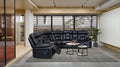 Manual Reclining Sofa Faux Leather Sofa Set Black Black Pu