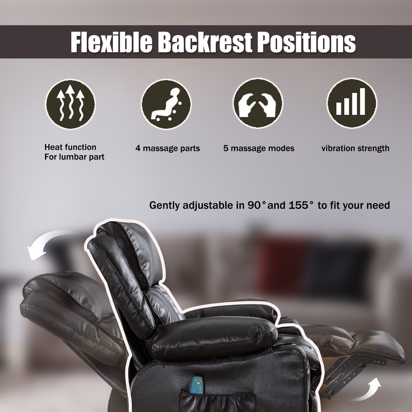 Recliner Chair Heating Massage For Living Room With Rocking Function And Side Pocket Brown Brown Soft Foam Polyester