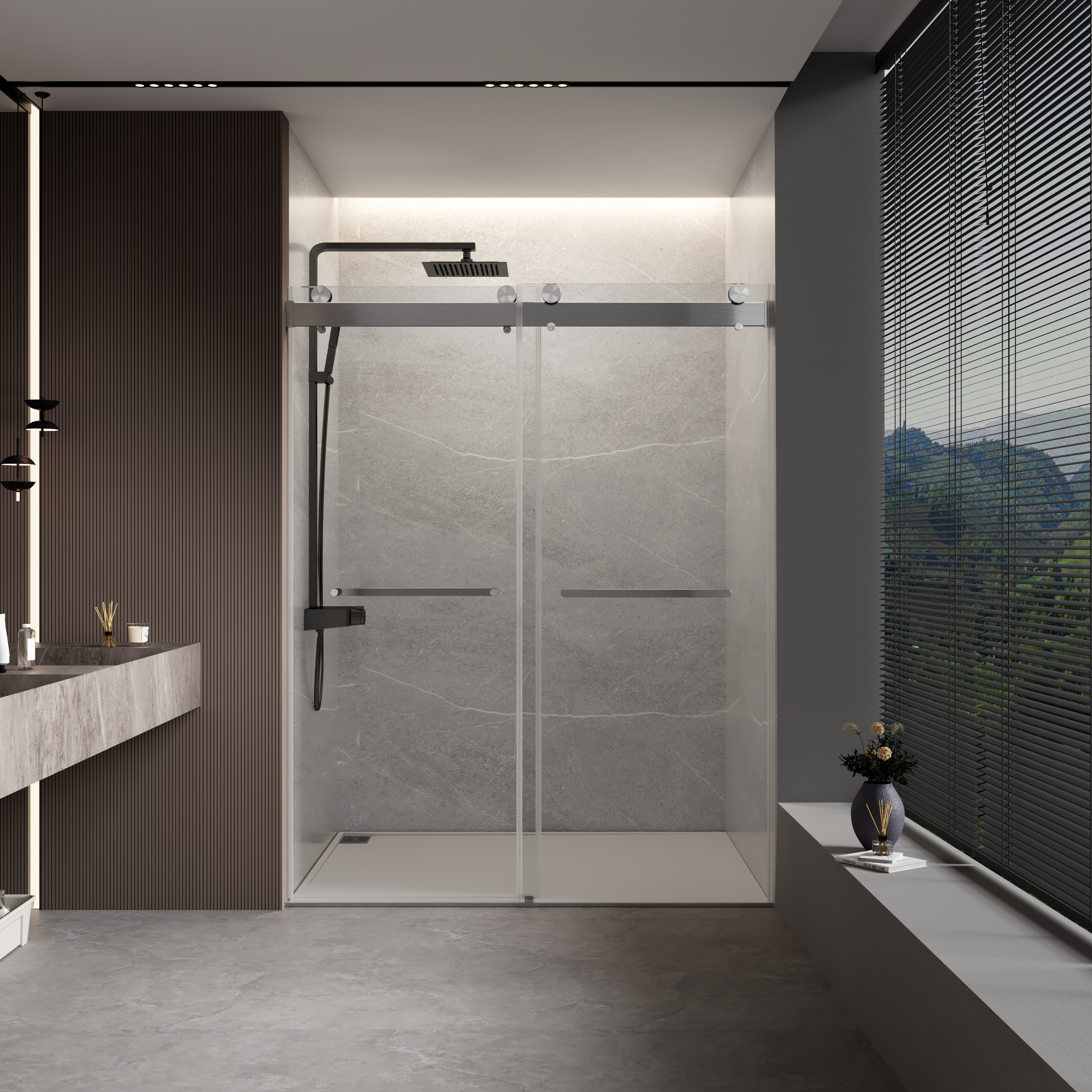 44 To 48 In. W X 76 In. H Double Sliding Frameless Soft Close Shower Door With Premium 3 8 Inch 10Mm Thick Tampered Glass And Easy Cleaning Coating, Stainless Steel In Brushed Nickel 23D02 48Bn Brushed Nickel Stainless Steel Tempered Glass