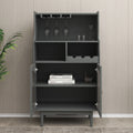 Living Room Grey Color Wine Cabinet With Removable Rack And Wine Glass Rack, One Cabinet With Glass Doors Grey Mdf