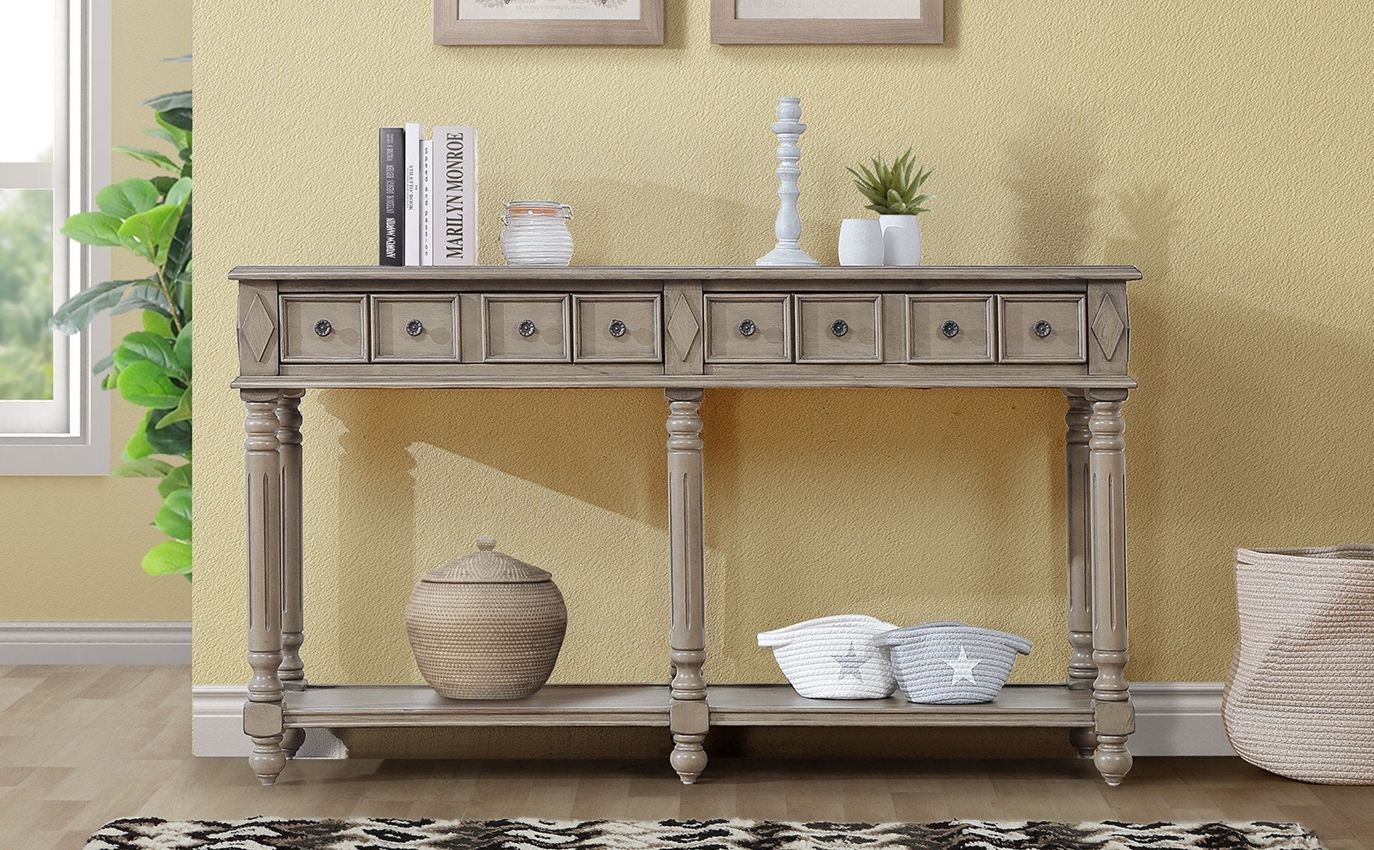 Retro Console Table Entryway Table 58" Long Sofa Table With 2 Drawers In Same Size And Bottom Shelf For Storage Rustic Rustic Brown Solid Wood