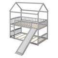 Twin Over Twin Bunk Bed With Slide, House Bed With Slide, Gray Old Sku: Lt000213Aae Gray Solid Wood