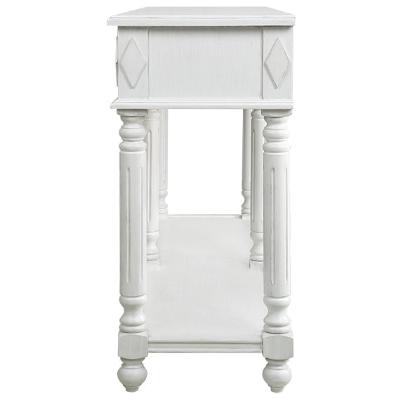 Retro Console Table Entryway Table 58" Long Sofa Table With 2 Drawers In Same Size And Bottom Shelf For Storage Antique White Antique White Solid Wood