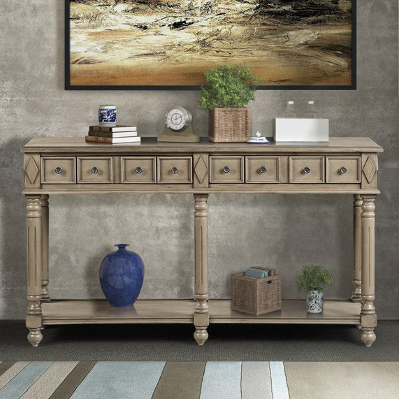 Retro Console Table Entryway Table 58" Long Sofa Table With 2 Drawers In Same Size And Bottom Shelf For Storage Rustic Rustic Brown Solid Wood