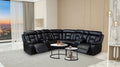 Manual Reclining Sofa Faux Leather Sofa Set Black Black Pu