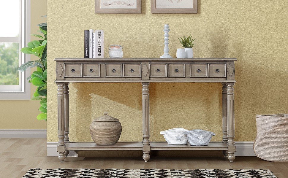 Retro Console Table Entryway Table 58" Long Sofa Table With 2 Drawers In Same Size And Bottom Shelf For Storage Rustic Rustic Brown Solid Wood