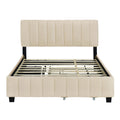Queen Size Velvet Upholstered Platform Bed With 2 Drawers And 1 Twin Xl Trundle Beige Beige Upholstered