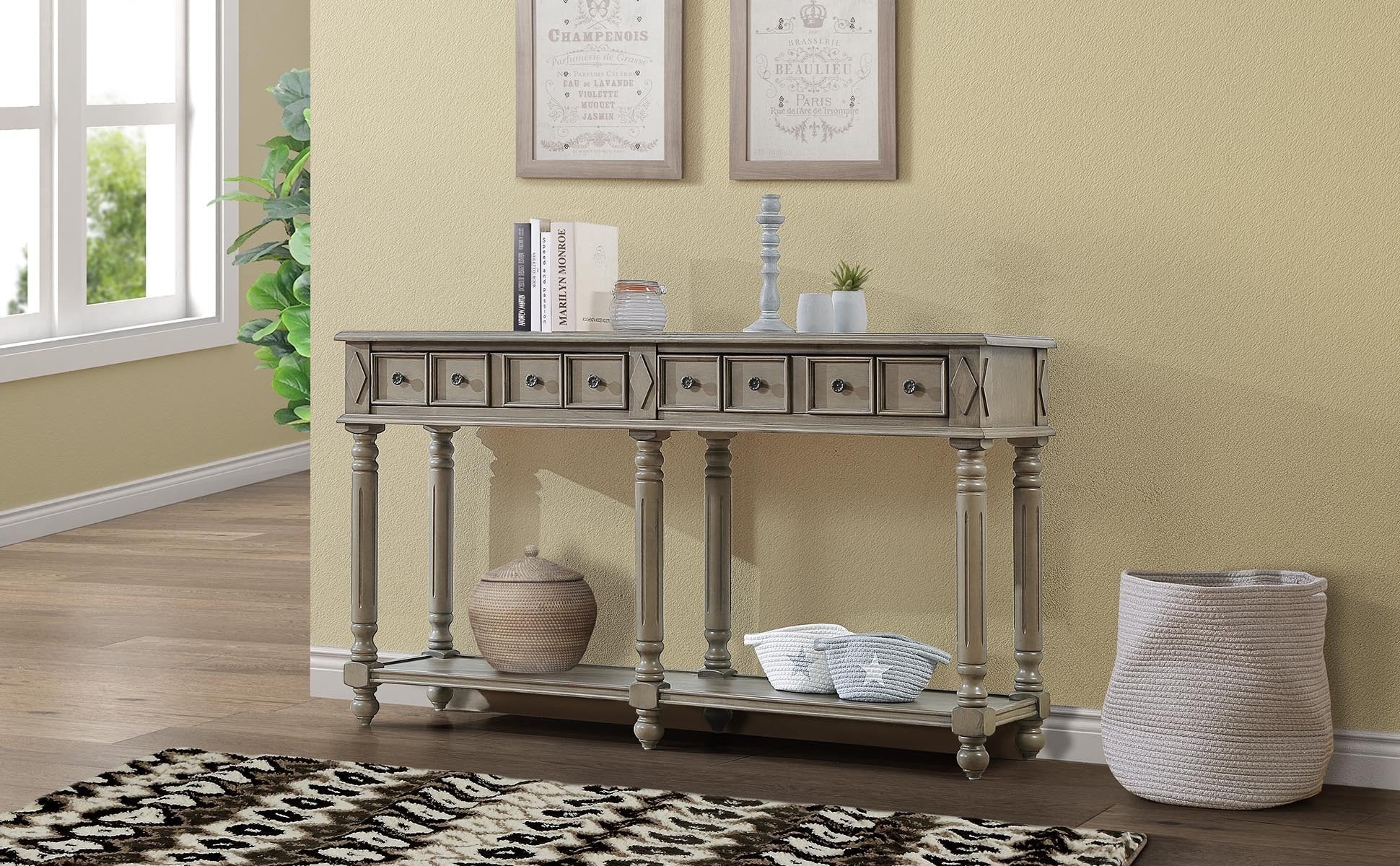 Retro Console Table Entryway Table 58" Long Sofa Table With 2 Drawers In Same Size And Bottom Shelf For Storage Rustic Rustic Brown Solid Wood