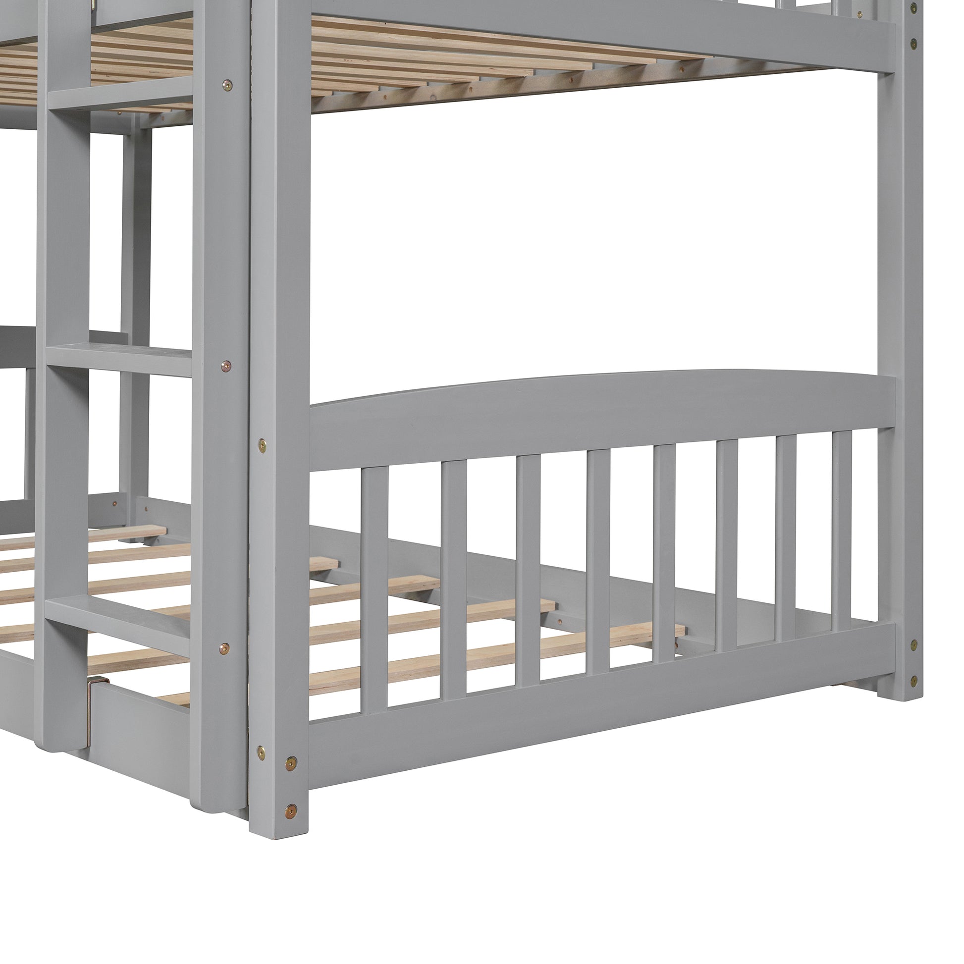 Twin Over Twin Bunk Bed With Slide, House Bed With Slide, Gray Old Sku: Lt000213Aae Gray Solid Wood