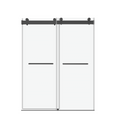 68 72 In. W X 76 In. H Double Sliding Frameless Soft Close Shower Door With Premium 3 8 Inch 10Mm Thick Tampered Glass And Easy Cleaning Coating, Stainless Steel In Matte Black 23D02 72Mb Matte Black Stainless Steel Tempered Glass Sheet Metal Plastic
