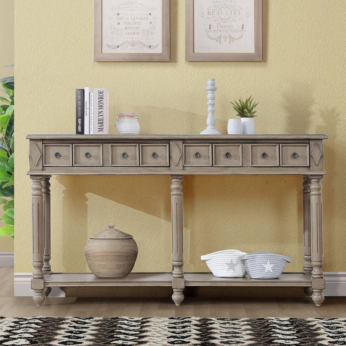 Retro Console Table Entryway Table 58" Long Sofa Table With 2 Drawers In Same Size And Bottom Shelf For Storage Rustic Rustic Brown Solid Wood