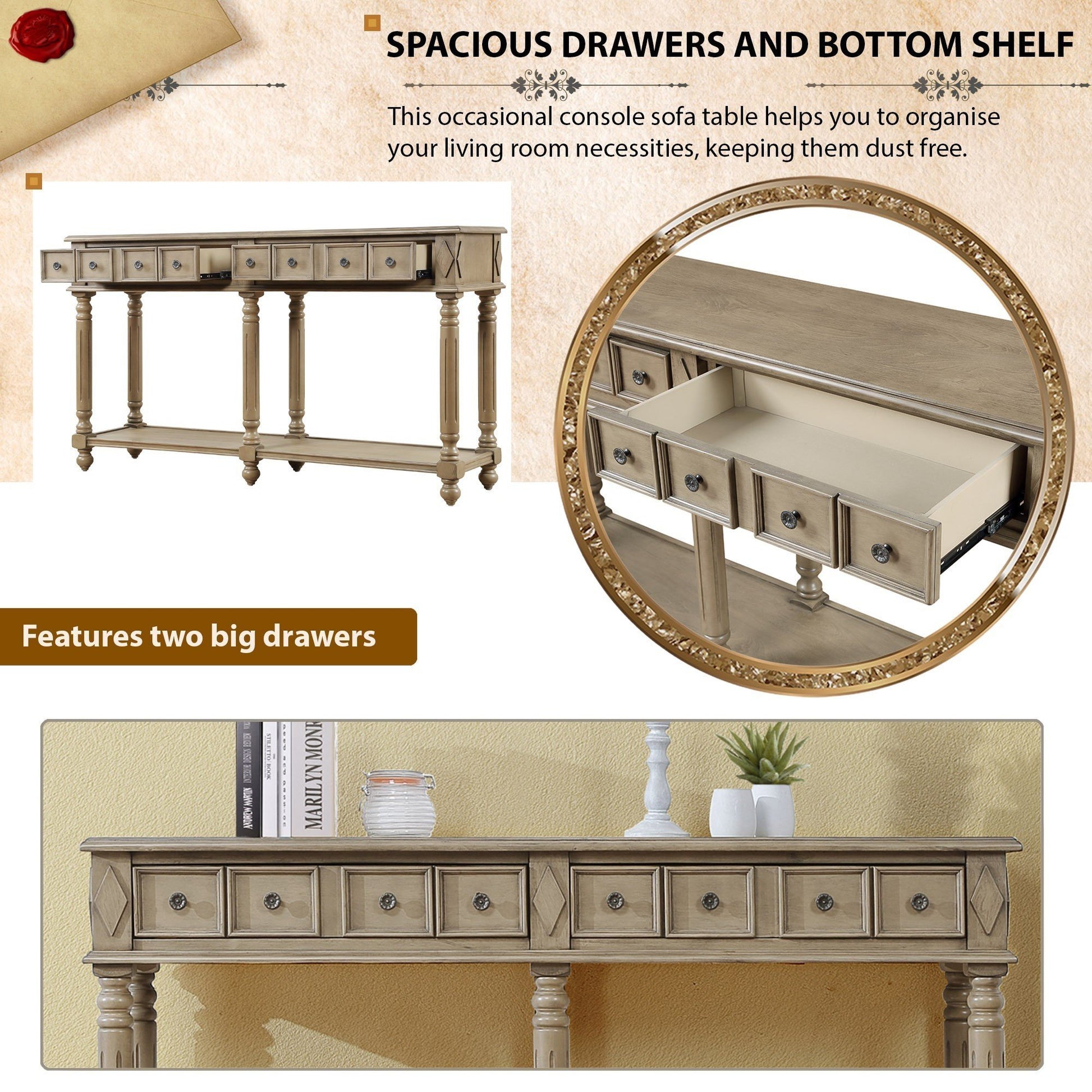 Retro Console Table Entryway Table 58" Long Sofa Table With 2 Drawers In Same Size And Bottom Shelf For Storage Rustic Rustic Brown Solid Wood