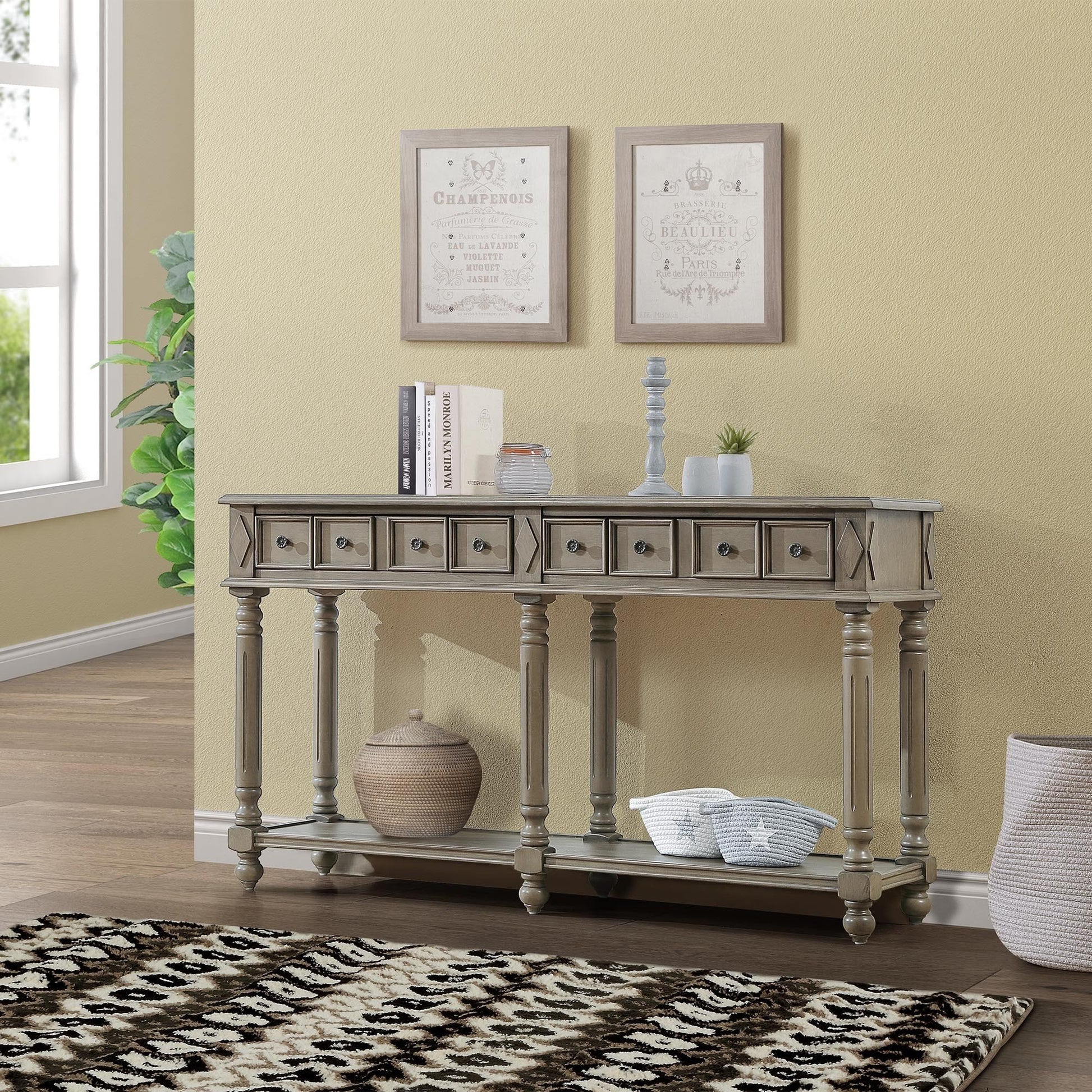 Retro Console Table Entryway Table 58" Long Sofa Table With 2 Drawers In Same Size And Bottom Shelf For Storage Rustic Rustic Brown Solid Wood
