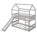 Twin Over Twin Bunk Bed With Slide, House Bed With Slide, Gray Old Sku: Lt000213Aae Gray Solid Wood