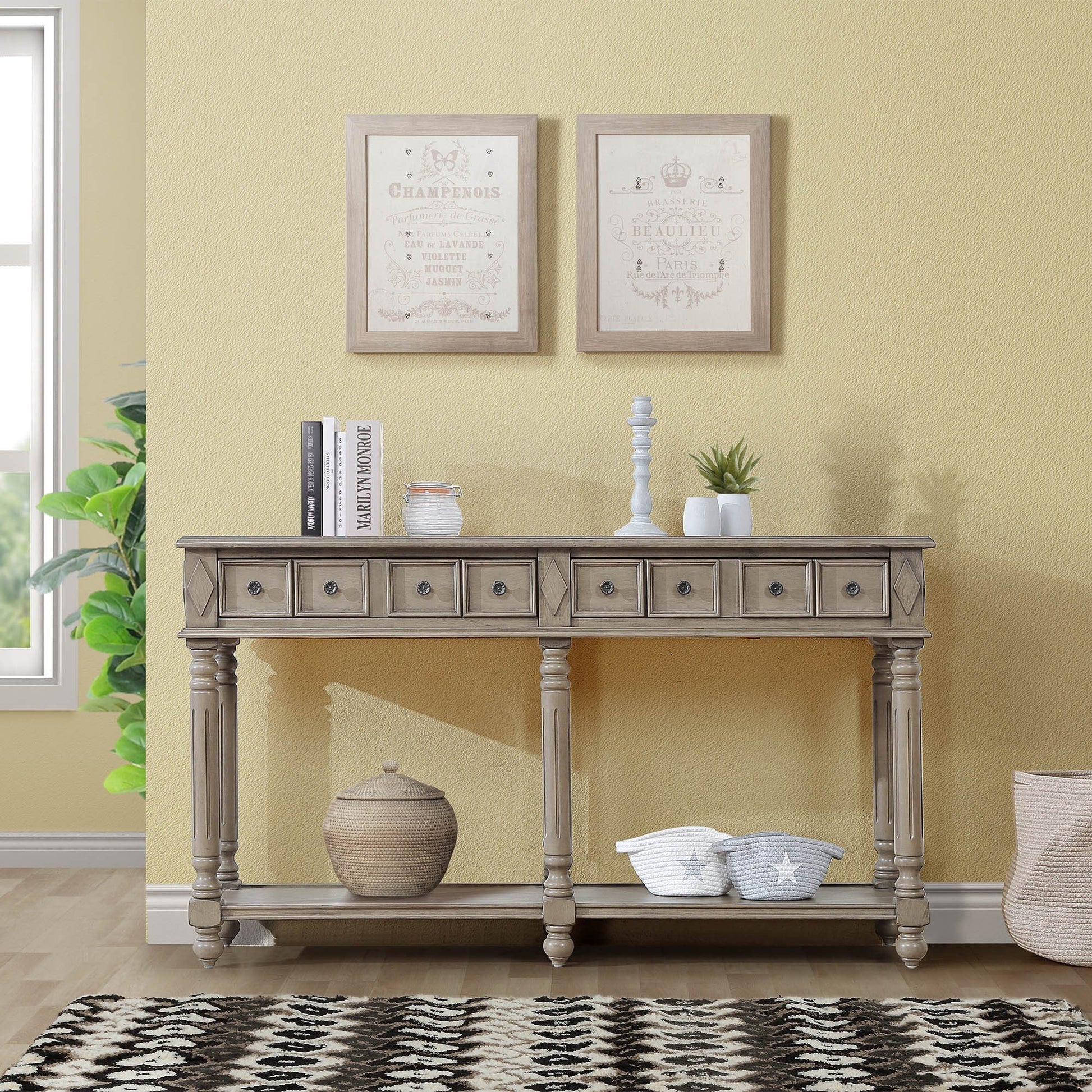 Retro Console Table Entryway Table 58" Long Sofa Table With 2 Drawers In Same Size And Bottom Shelf For Storage Rustic Rustic Brown Solid Wood