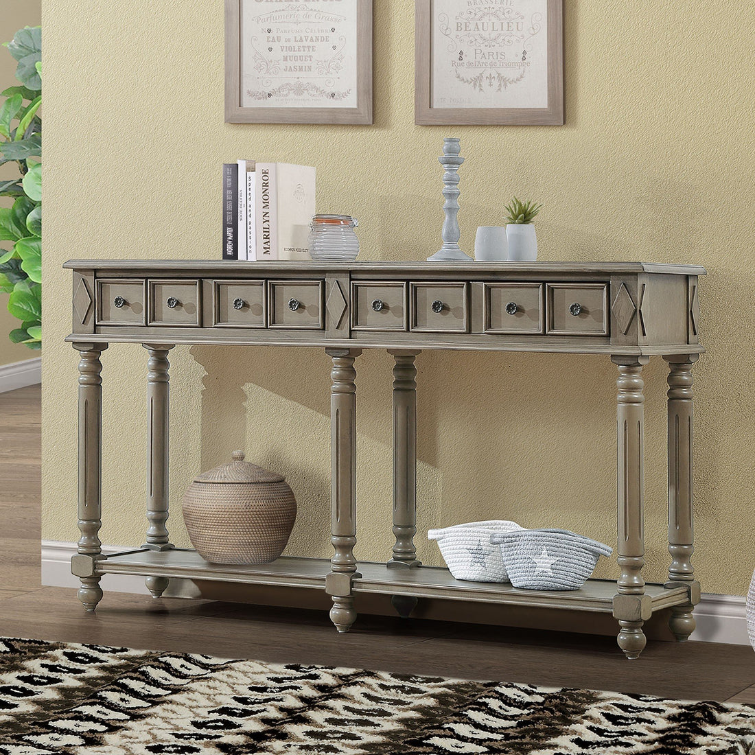 Retro Console Table Entryway Table 58" Long Sofa Table With 2 Drawers In Same Size And Bottom Shelf For Storage Rustic Rustic Brown Solid Wood