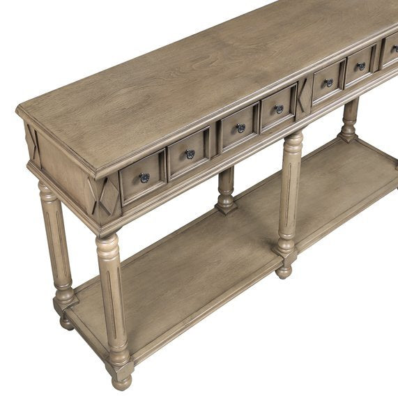 Retro Console Table Entryway Table 58" Long Sofa Table With 2 Drawers In Same Size And Bottom Shelf For Storage Rustic Rustic Brown Solid Wood