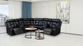 Manual Reclining Sofa Faux Leather Sofa Set Black Black Pu