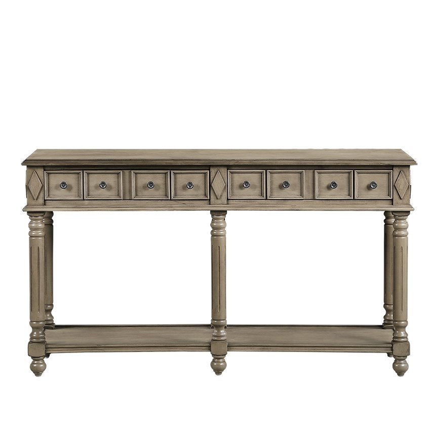 Retro Console Table Entryway Table 58" Long Sofa Table With 2 Drawers In Same Size And Bottom Shelf For Storage Rustic Rustic Brown Solid Wood
