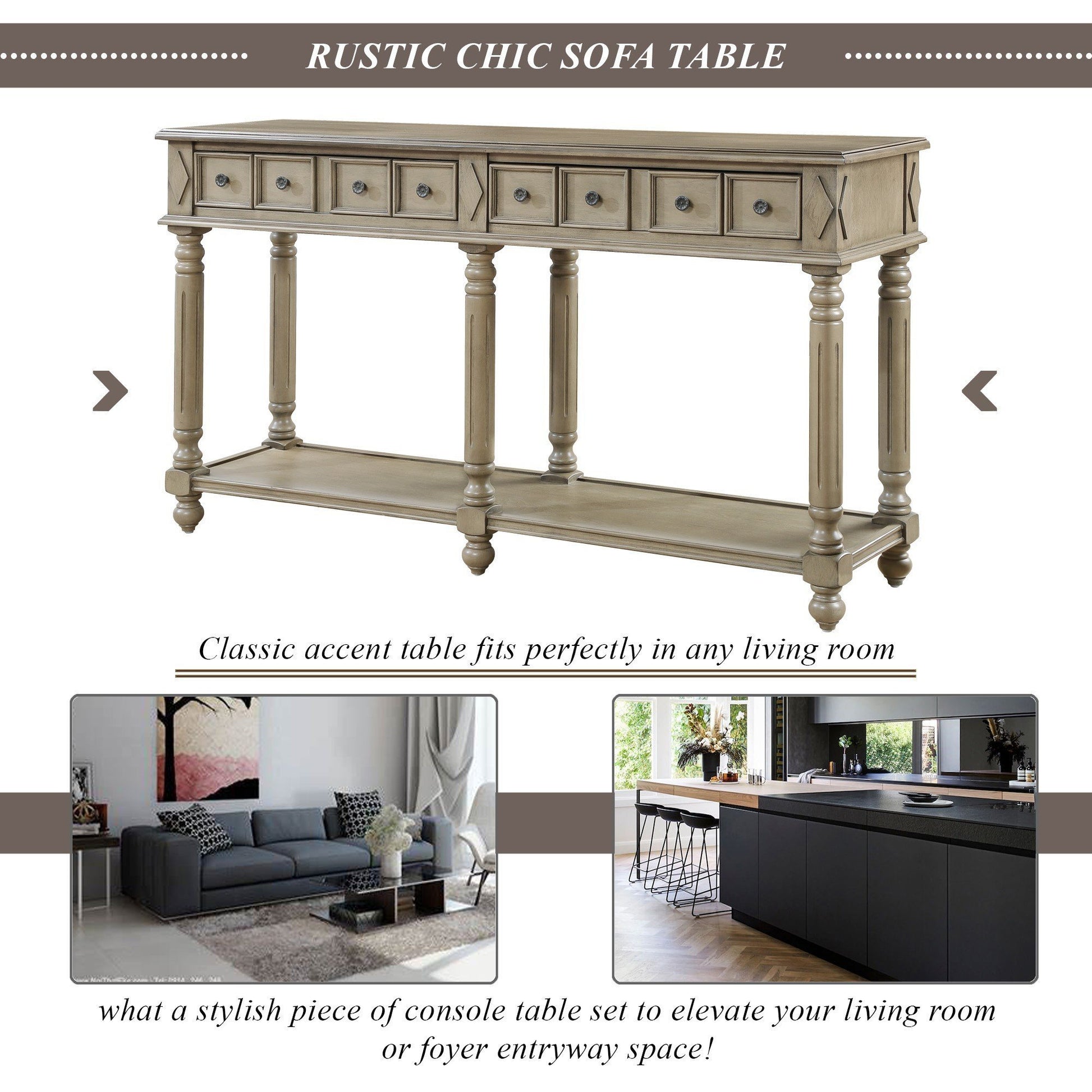Retro Console Table Entryway Table 58" Long Sofa Table With 2 Drawers In Same Size And Bottom Shelf For Storage Rustic Rustic Brown Solid Wood