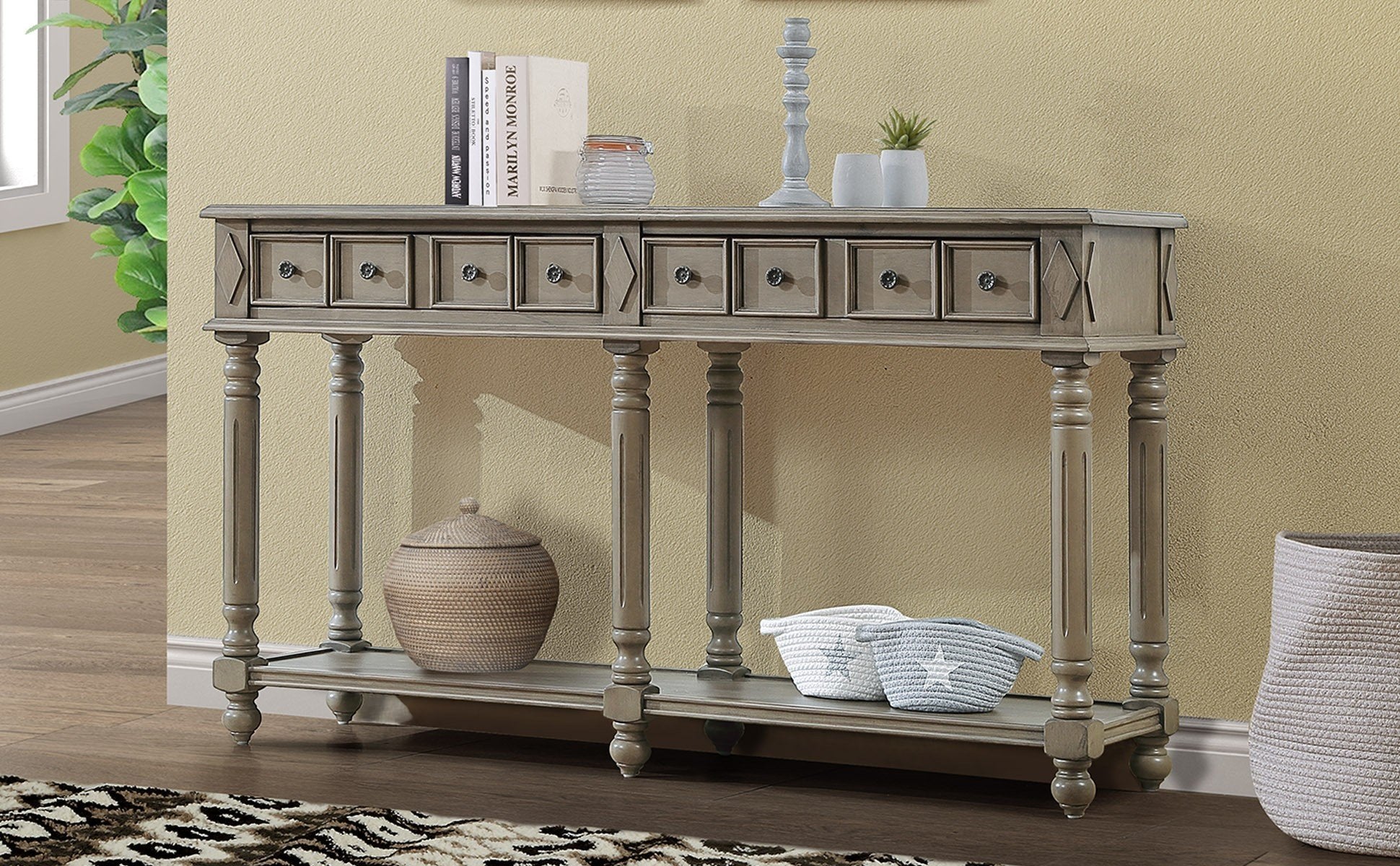 Retro Console Table Entryway Table 58" Long Sofa Table With 2 Drawers In Same Size And Bottom Shelf For Storage Rustic Rustic Brown Solid Wood