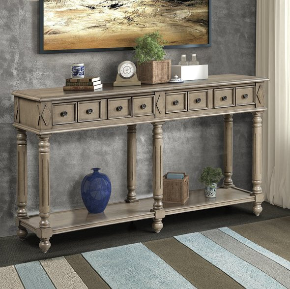 Retro Console Table Entryway Table 58" Long Sofa Table With 2 Drawers In Same Size And Bottom Shelf For Storage Rustic Rustic Brown Solid Wood