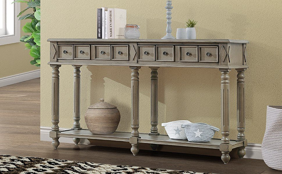 Retro Console Table Entryway Table 58" Long Sofa Table With 2 Drawers In Same Size And Bottom Shelf For Storage Rustic Rustic Brown Solid Wood