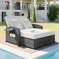 Pe Wicker Rattan Double Chaise Lounge, 2 Person Reclining Daybed With Adjustable Back And Cushions, Free Furniture Protection Cover, White Yes Complete Patio Set White Water Resistant Frame Water Resistant Cushion Garden & Outdoor Casual Sofa Seating