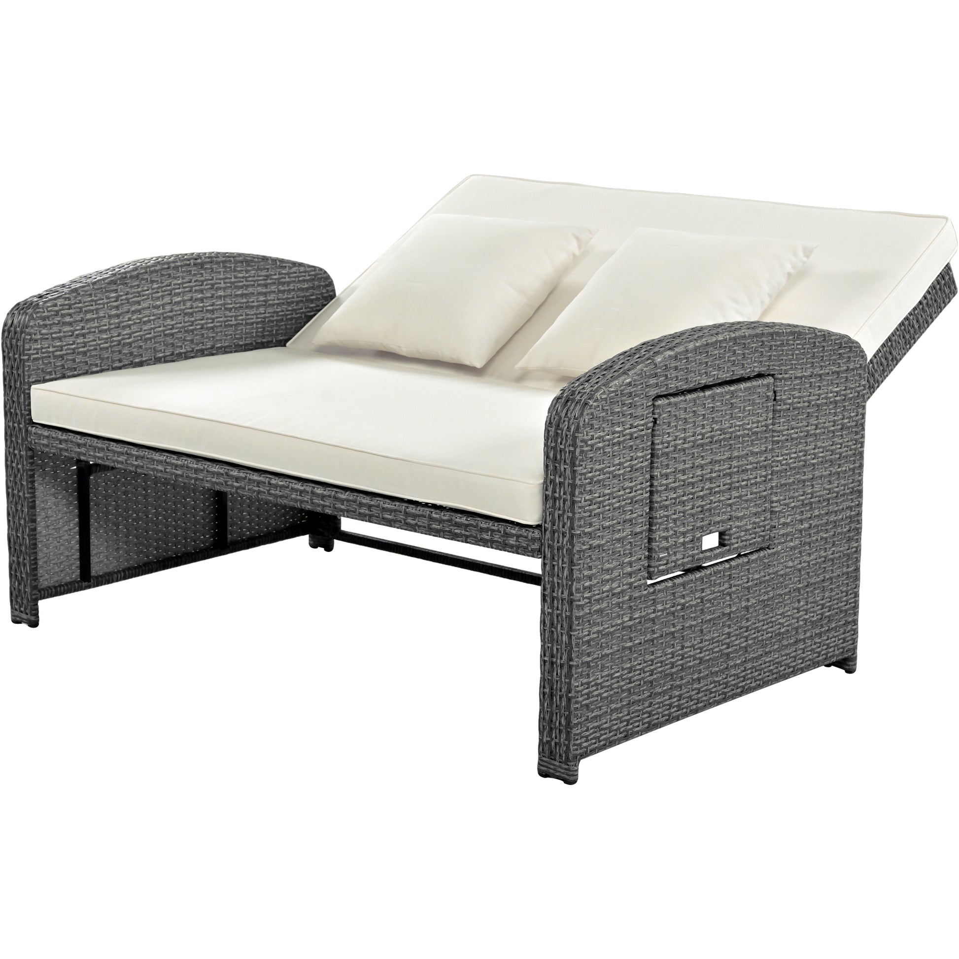 Pe Wicker Rattan Double Chaise Lounge, 2 Person Reclining Daybed With Adjustable Back And Cushions, Free Furniture Protection Cover, White Yes Complete Patio Set White Water Resistant Frame Water Resistant Cushion Garden & Outdoor Casual Sofa Seating