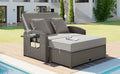 Pe Wicker Rattan Double Chaise Lounge, 2 Person Reclining Daybed With Adjustable Back And Cushions, Free Furniture Protection Cover,Gray Yes Gray Water Resistant Frame Water Resistant Cushion Garden & Outdoor Casual 2 Person Seating Group Foam Rattan