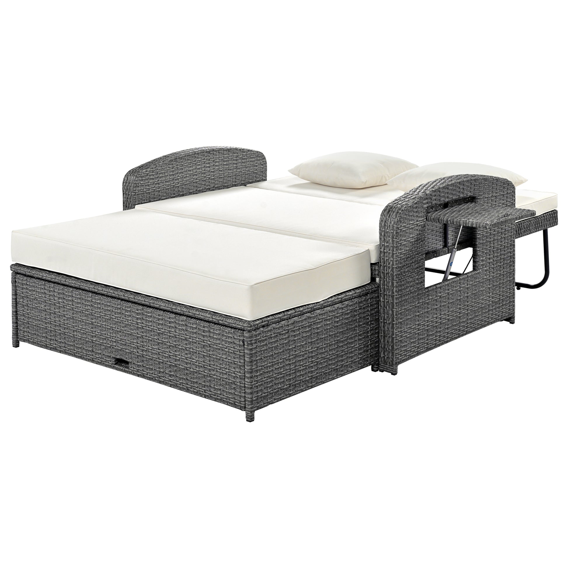Pe Wicker Rattan Double Chaise Lounge, 2 Person Reclining Daybed With Adjustable Back And Cushions, Free Furniture Protection Cover, White Yes Complete Patio Set White Water Resistant Frame Water Resistant Cushion Garden & Outdoor Casual Sofa Seating