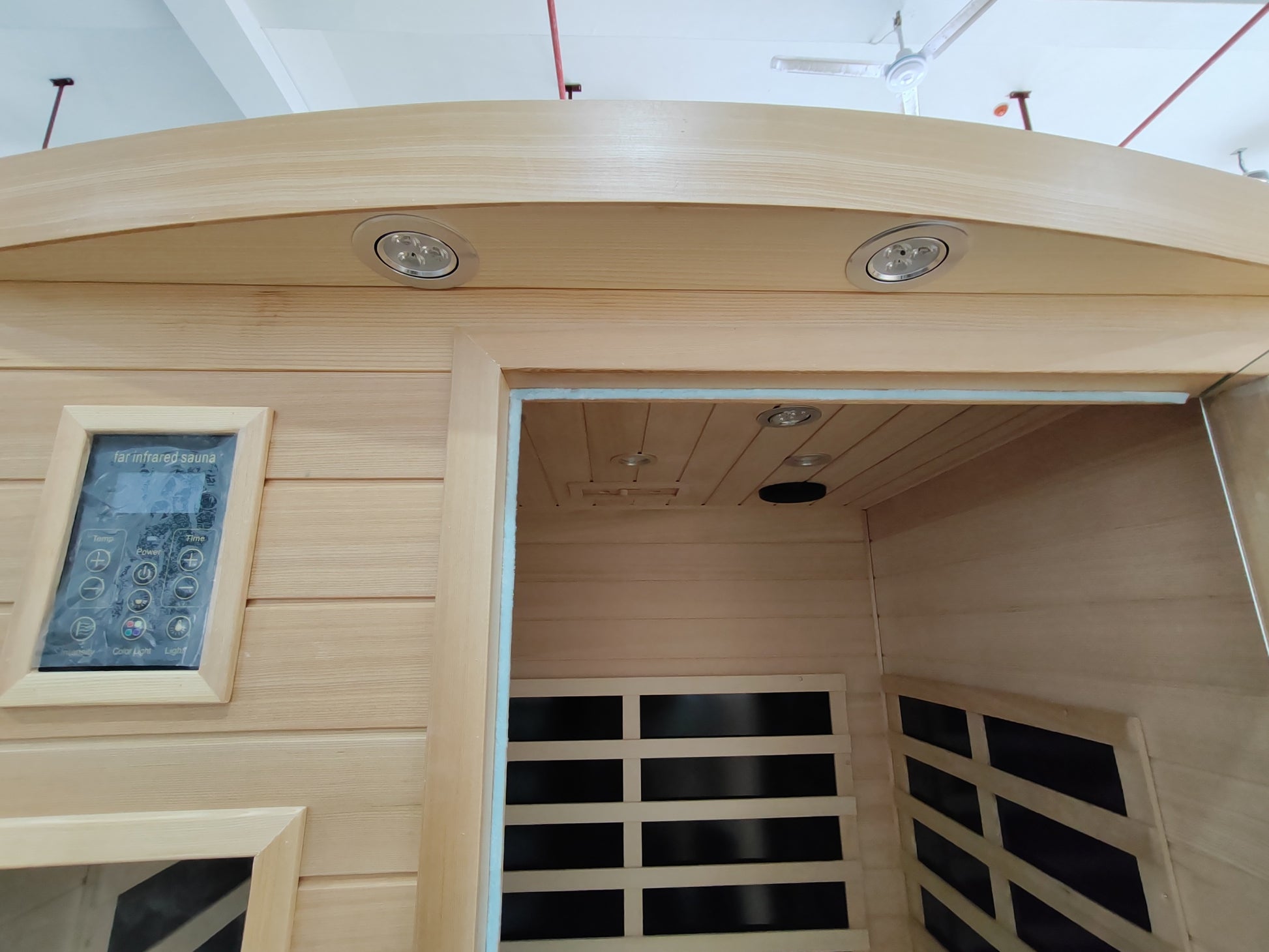 Low Emf Front Door With Heating Panel Two Person Hemlock Far Infrared Indoor Suana Room Natural Wood Solid Wood